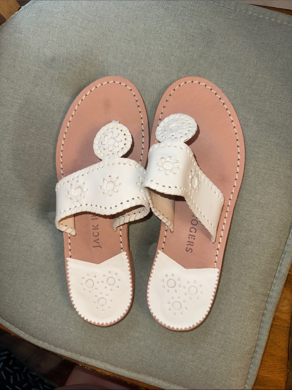 Jack Rogers White Leather Rondelle Thong Sandals